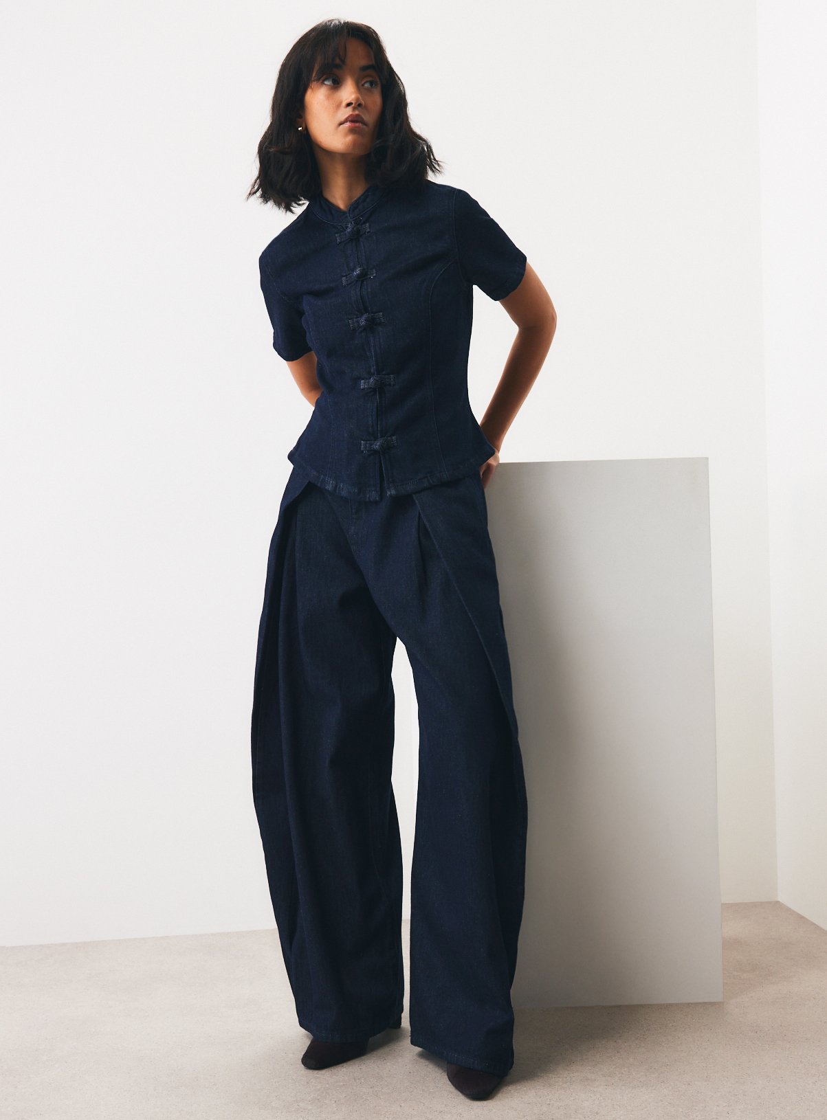 Dark Denim Pleat Wide Leg Trousers 8 - Image 3 thumbnail